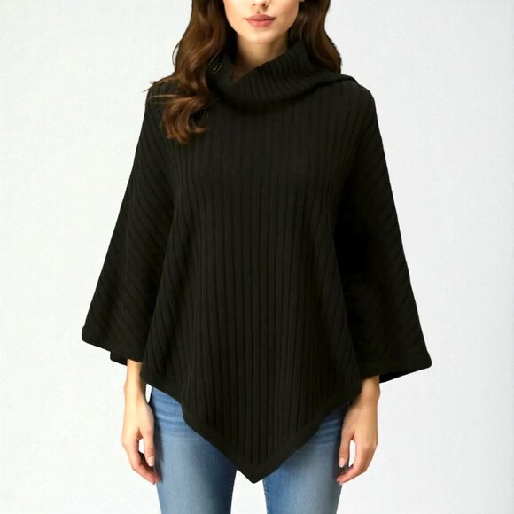 NWT Michael Kors Poncho Sweater, Black, One Size, Turtleneck button Cozy - Picture 1 of 5